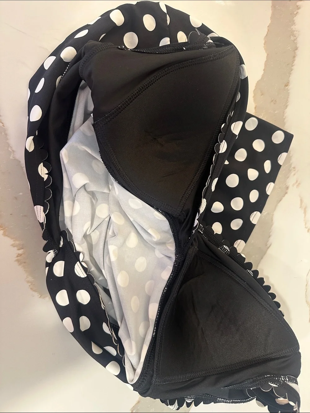 Lands End Black & White Polka Dot Tankini Top with Soft Cups